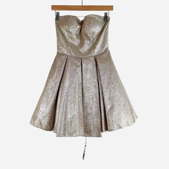 Sherri Hill Dresses & Skirts - Sherri Hill Strapless Metallic Corset Fit & Flare Dress Silver Shimmer Size 4